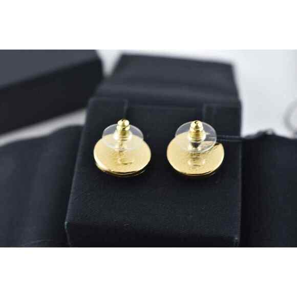 Chanel 21S Gold Black Chain Link CC Logo Large Dangle Statement Stud Earrings - Picture 12 of 12